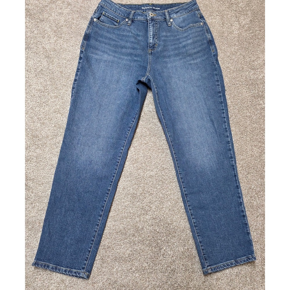 Style & Co Girlfriend Jeans Womens 10Medium Wash Stretch Denim Straight Leg
403